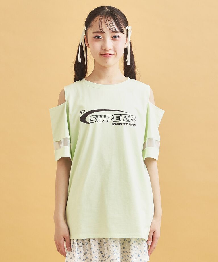 PINK-latte「チュール切替肩あきTシャツ」|Tシャツ・カットソー|