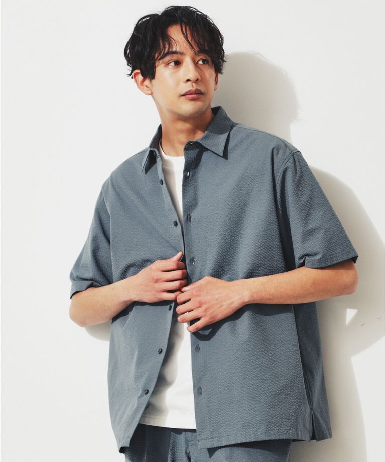 THE SHOP TK「シアサッカーメッシュシャツ」|シャツ・ブラウス|ｵﾘｰﾌﾞｸﾞﾘｰﾝ(026)