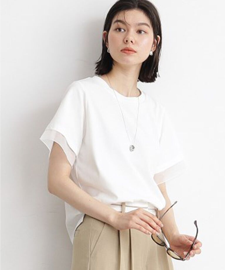 THE SHOP TK「【7.16新色入荷/UV/接触冷感/洗濯OK/毛玉になりにくい】袖シアーTシャツ」|Tシャツ・カットソー|ｵﾌﾎﾜｲﾄ(003)