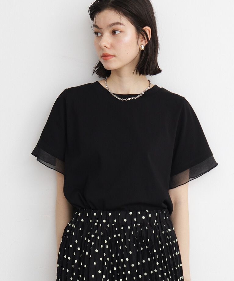 THE SHOP TK「【7.16新色入荷/UV/接触冷感/洗濯OK/毛玉になりにくい】袖シアーTシャツ」|Tシャツ・カットソー|ﾌﾞﾗｯｸ(019)