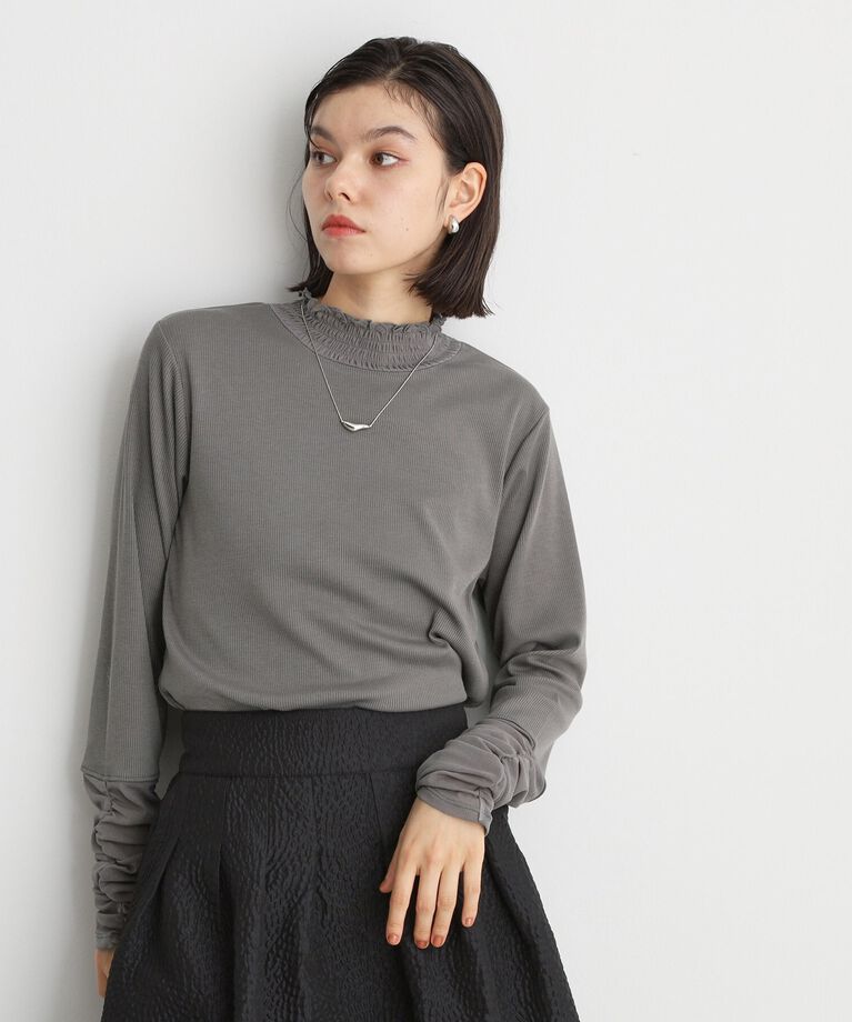 THE SHOP TK「シアーチュール切替プルオーバー【洗濯機OK】」|Tシャツ・カットソー|ﾁｬｺｰﾙｸﾞﾚｰ(014)