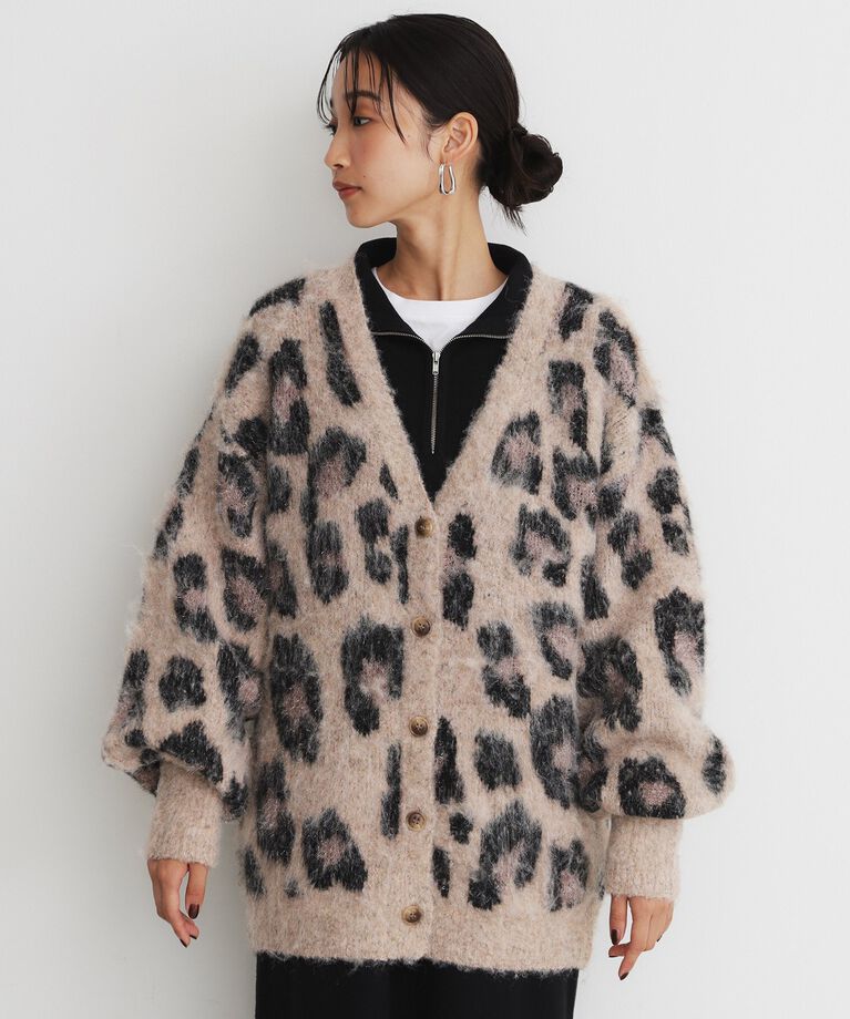 THE SHOP TK「起毛ヒョウ柄Vネックカーディガン」|カーディガン|