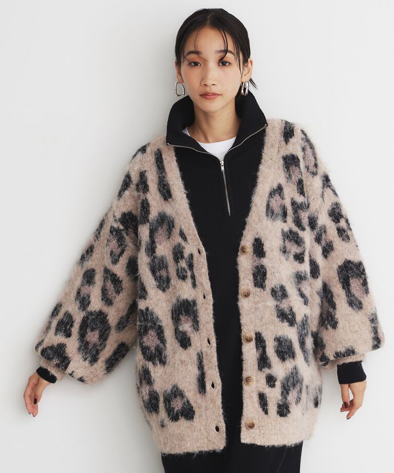 THE SHOP TK「起毛ヒョウ柄Vネックカーディガン」|カーディガン|ﾍﾞｰｼﾞｭ(152)