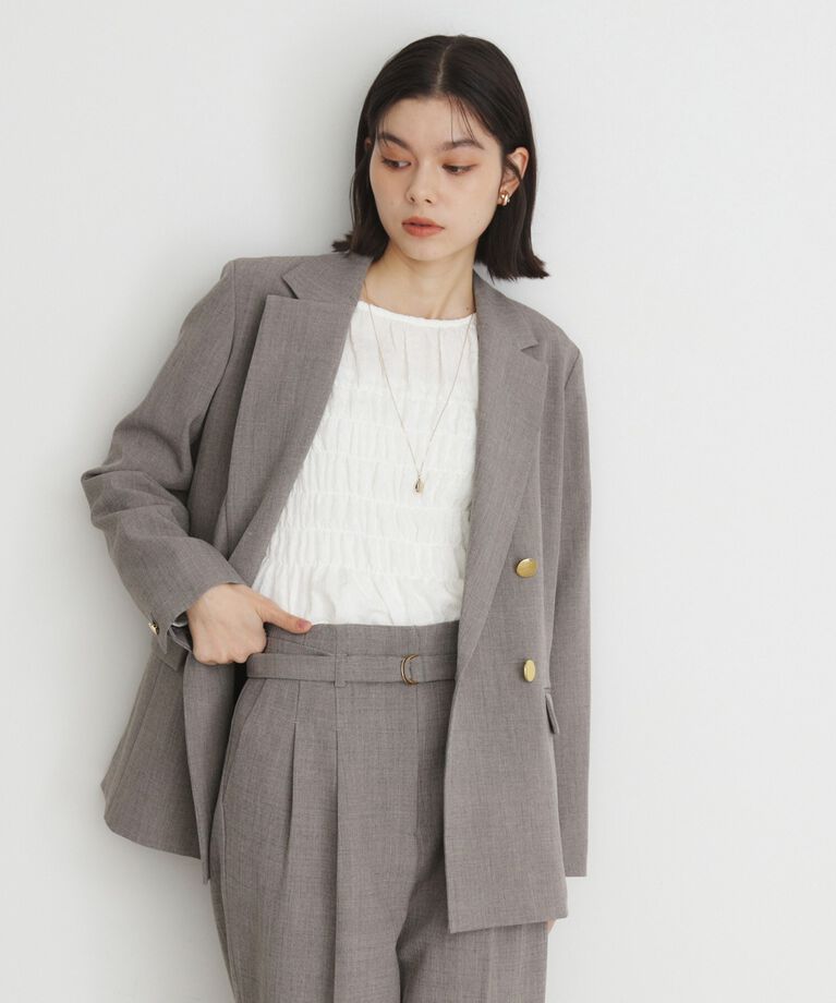 THE SHOP TK「【ONOFF活躍／セレモニー／通勤】CAVIAN Wブレストジャケット／洗える」|テーラードジャケット|チャコールグレー(0