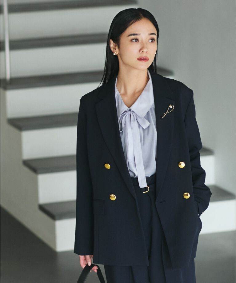 THE SHOP TK「【ONOFF活躍／セレモニー／通勤】CAVIAN Wブレストジャケット／洗える」|テーラードジャケット|