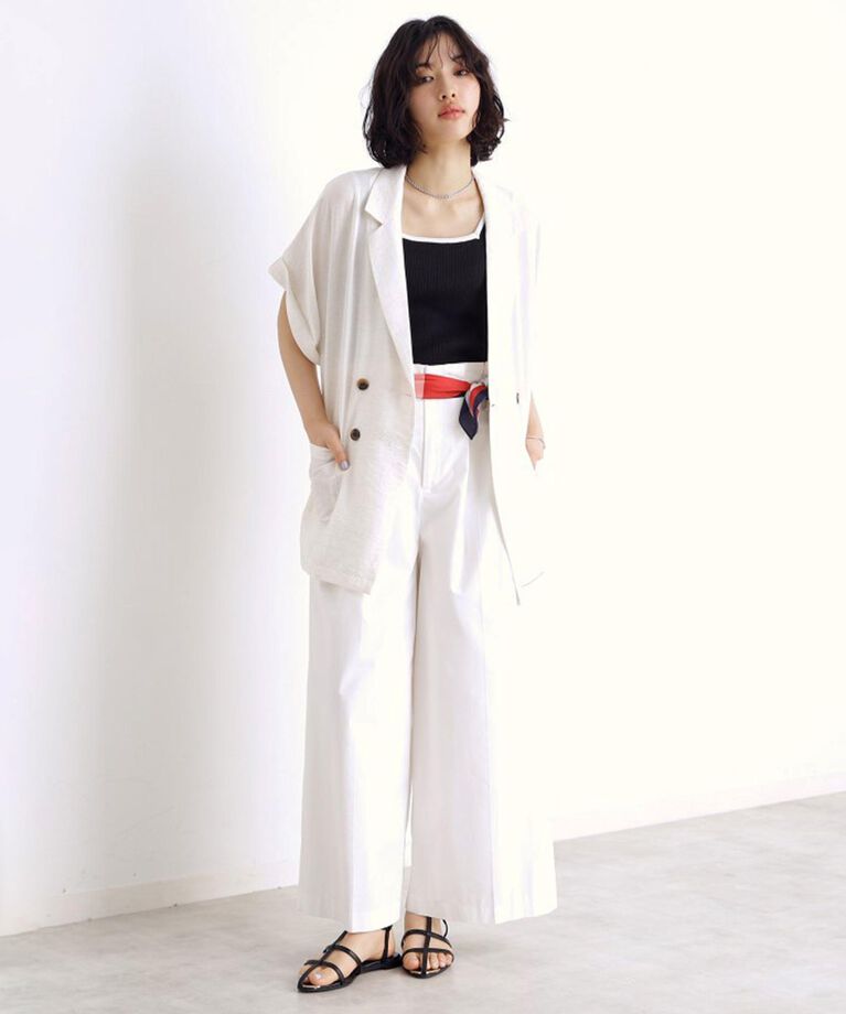 THE SHOP TK「ハイウエストタックワイドパンツ【洗える】」|その他|