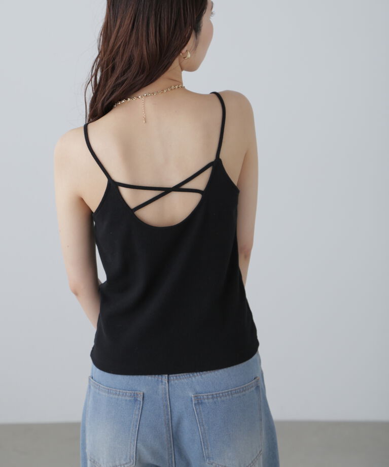  「バッククロスカップ付きキャミソール」|Tシャツ・カットソー|ブラック