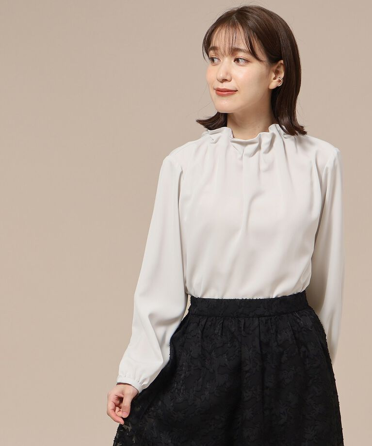 SHOO･LA･RUE「【S-3L/通勤/デイリー/セレモニーにも】フリルスタンドカラーブラウス【CIRCRIC】」|シャツ・ブラウス|
