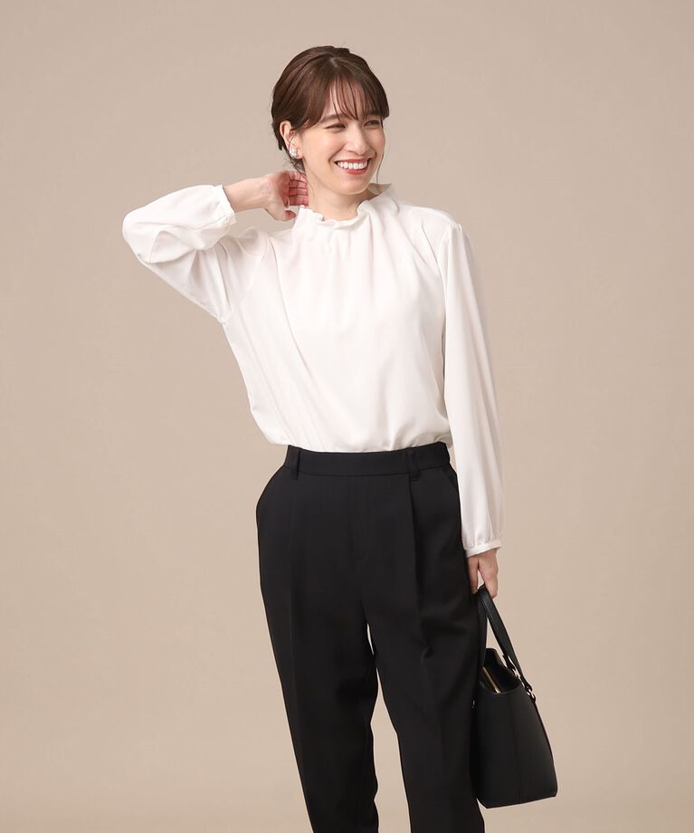 SHOO･LA･RUE「【S-3L/通勤/デイリー/セレモニーにも】フリルスタンドカラーブラウス【CIRCRIC】」|シャツ・ブラウス|