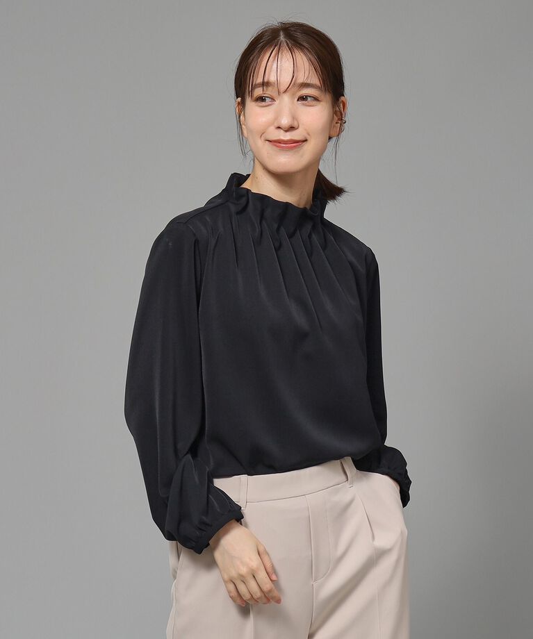 SHOO･LA･RUE「【S-3L/通勤/デイリー/セレモニーにも】フリルスタンドカラーブラウス【CIRCRIC】」|シャツ・ブラウス|