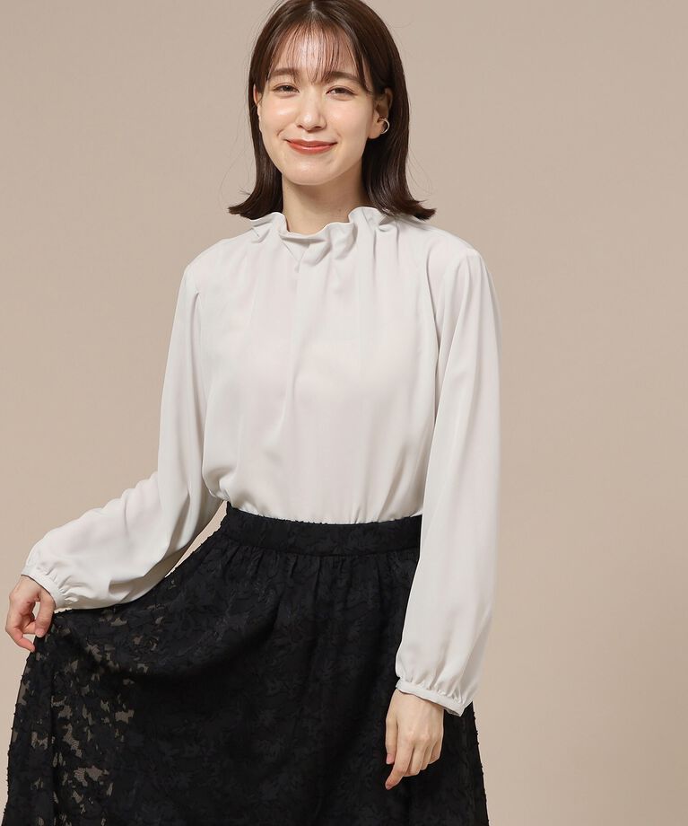 SHOO･LA･RUE「【S-3L/通勤/デイリー/セレモニーにも】フリルスタンドカラーブラウス【CIRCRIC】」|シャツ・ブラウス|ﾅﾁｭﾗﾙ(450)