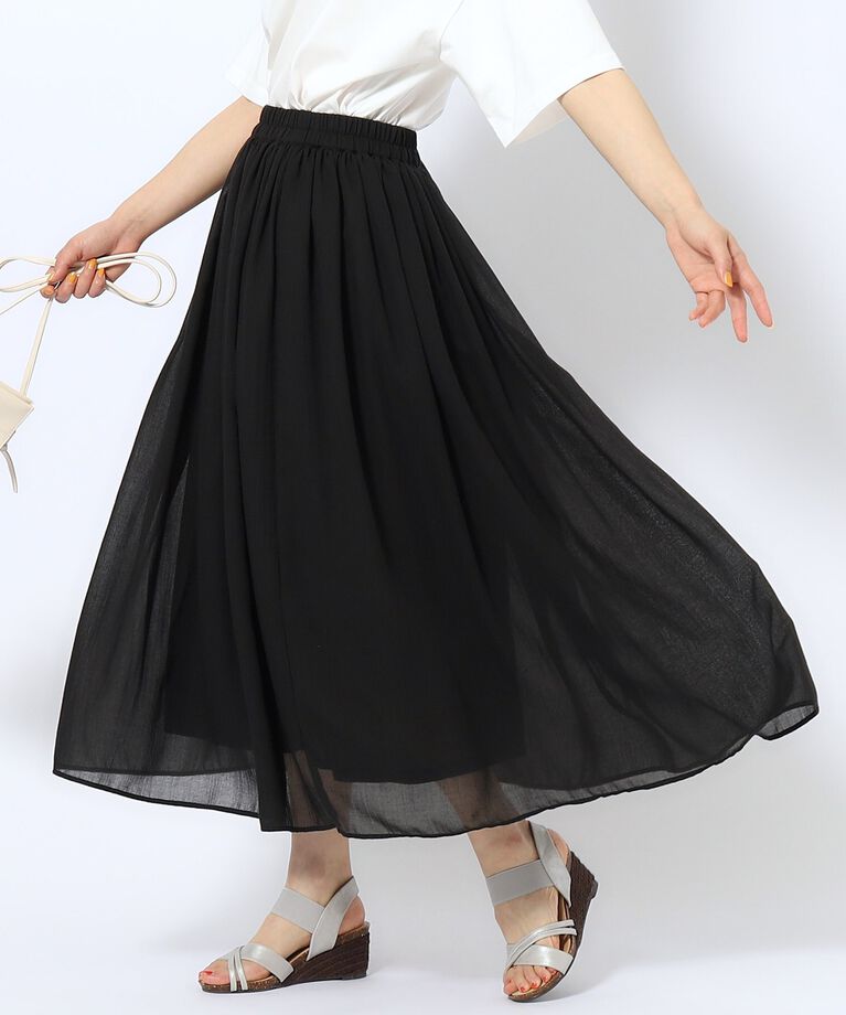 SHOO･LA･RUE「【歩くたび揺れる】上品な透け感カラーボイルスカート」|スカート|ブラック(019)