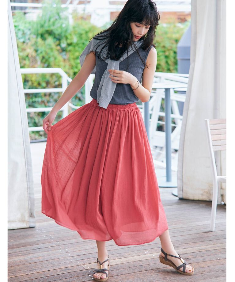SHOO･LA･RUE「【歩くたび揺れる】上品な透け感カラーボイルスカート」|スカート|