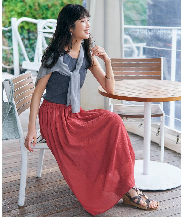 SHOO･LA･RUE「【歩くたび揺れる】上品な透け感カラーボイルスカート」|スカート|