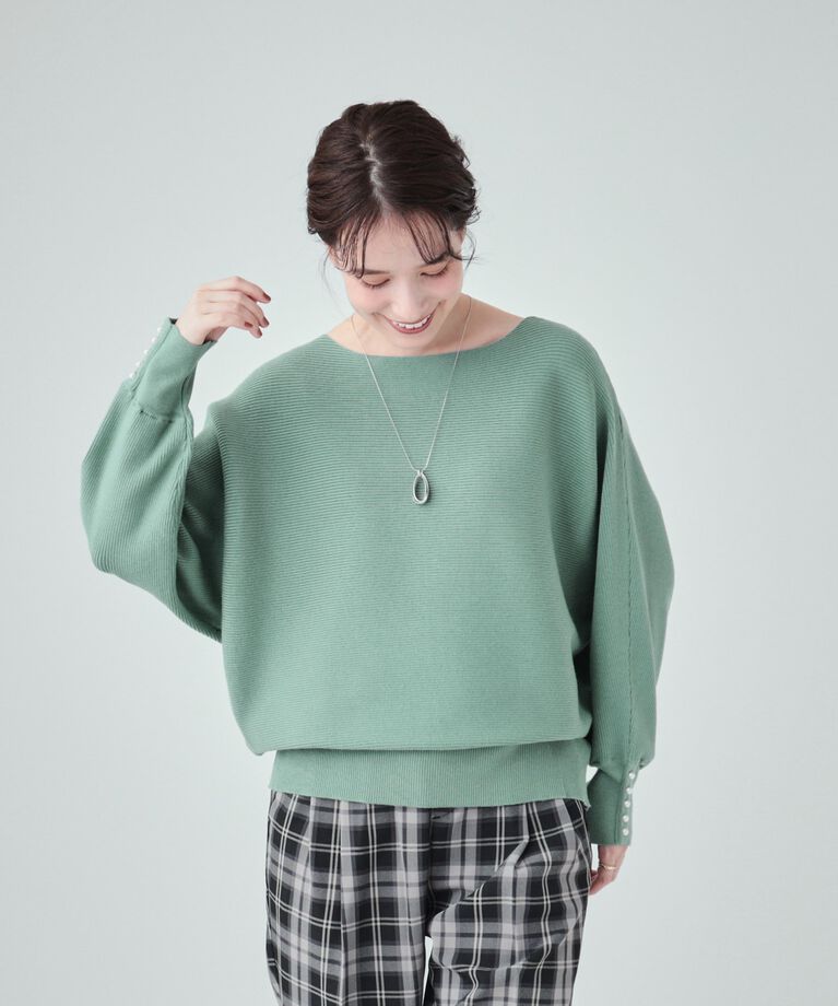 SHOO･LA･RUE「【高レビュー/洗える】優しく上品に リブドルマン お袖フェイクパールニット」|ニット・セーター|