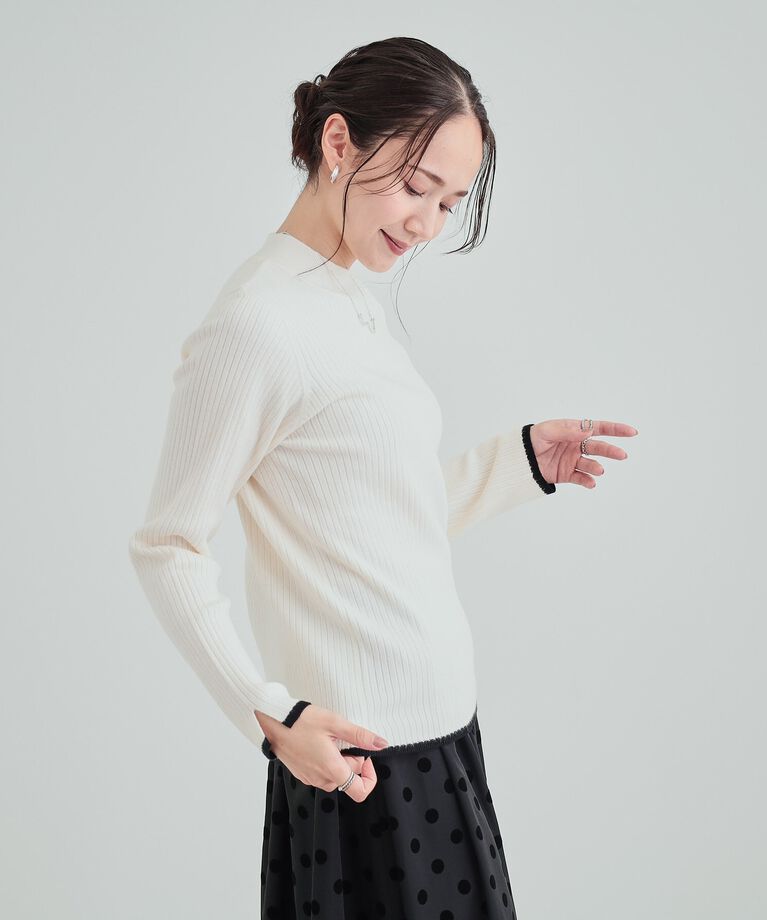 SHOO･LA･RUE「【洗える】1枚でこなれ見え 配色ライン リブハイネックニット」|ニット・セーター|