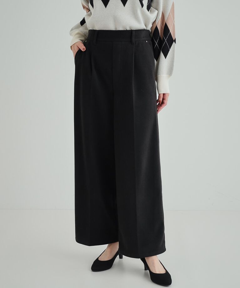 SHOO･LA･RUE「【S-LL/きっと虜になる】両面起毛であったか 滑らかタッチ ワイドパンツ」|その他|ﾌﾞﾗｯｸ(019)