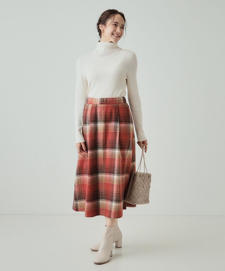 SHOO･LA･RUE「【S-LL】見た目もあったか シャギー調チェックフレアスカート」|スカート|