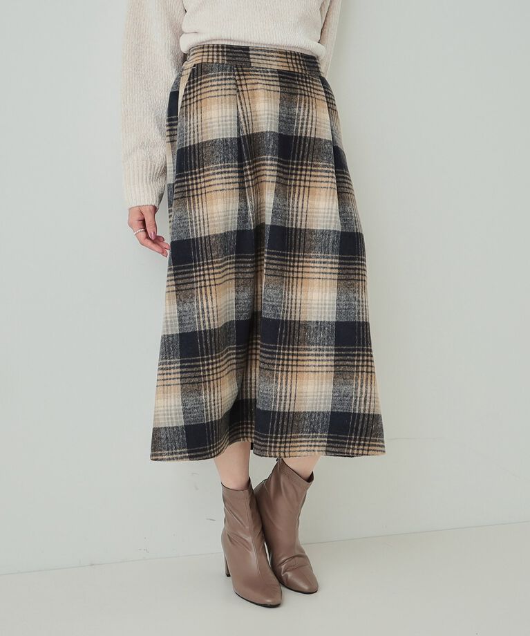 SHOO･LA･RUE「【S-LL】見た目もあったか シャギー調チェックフレアスカート」|スカート|