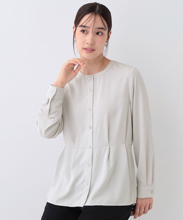 SHOO･LA･RUE「【S-3L】さらり軽やか インせず決まる ペプラムブラウス」|シャツ・ブラウス|ﾗｲﾄｸﾞﾚｰ(011)