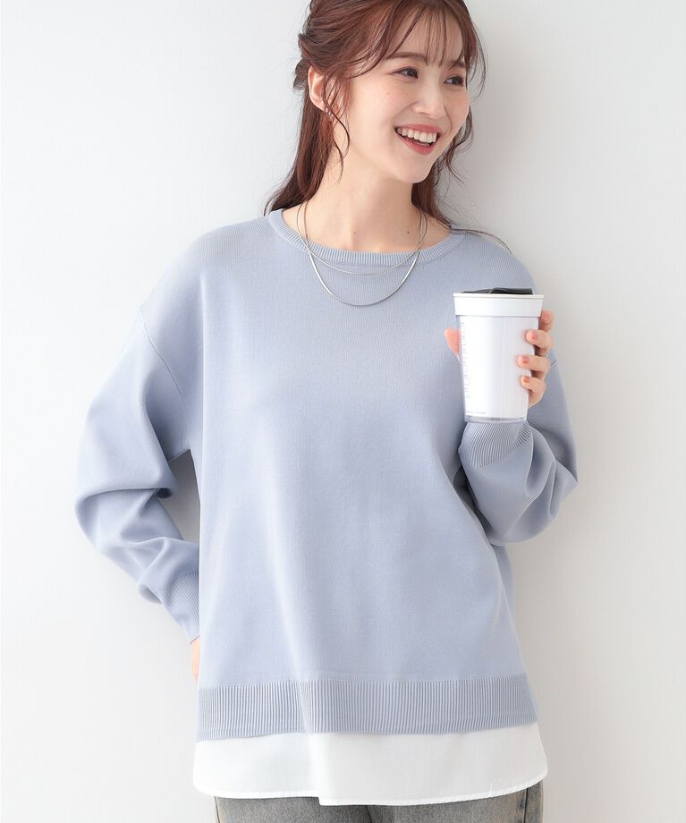 SHOO･LA･RUE「【洗える】一枚で簡単こなれ見え スポンディッシュ 裾レイヤード風ニット」|ニット・セーター|ブルー(091)