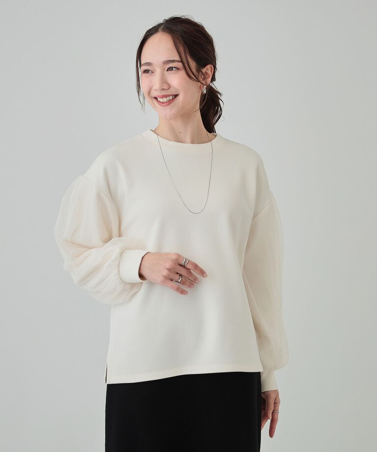 SHOO･LA･RUE「【S-LL】お袖ドットチュール切り替えトップス」|Tシャツ・カットソー|