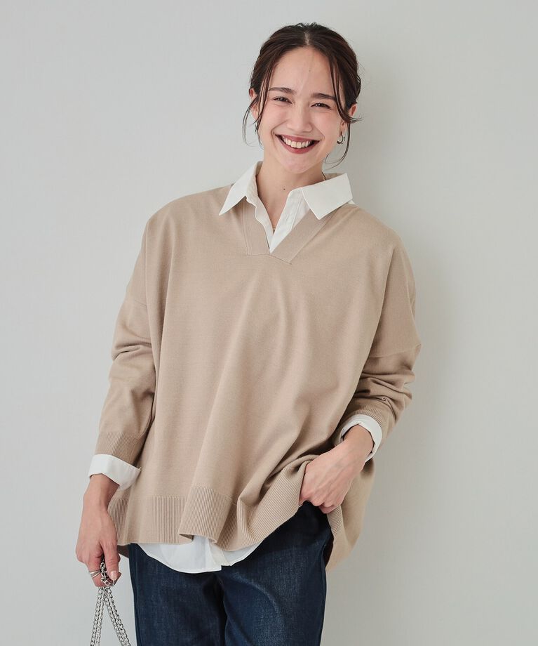 SHOO･LA･RUE「【洗える】レイヤードコーデも楽しめる もちもちVネックニット」|ニット・セーター|
