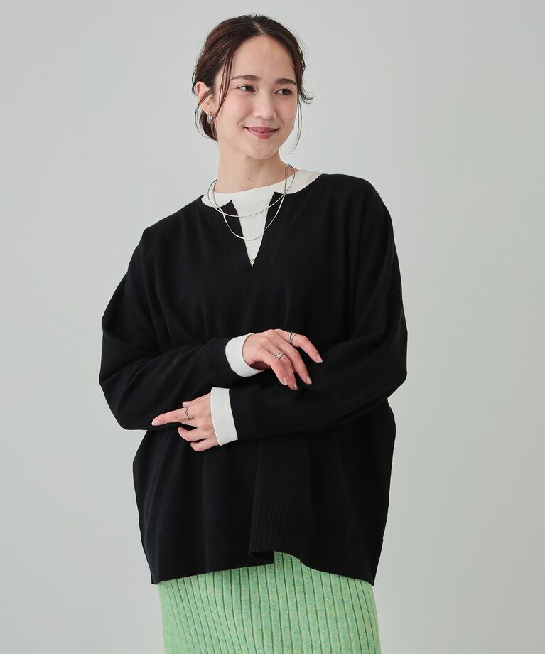 SHOO･LA･RUE「【洗える】レイヤードコーデも楽しめる もちもちVネックニット」|ニット・セーター|