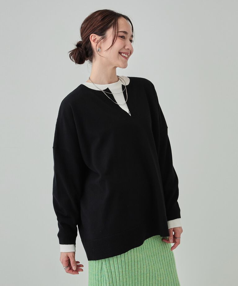 SHOO･LA･RUE「【洗える】レイヤードコーデも楽しめる もちもちVネックニット」|ニット・セーター|