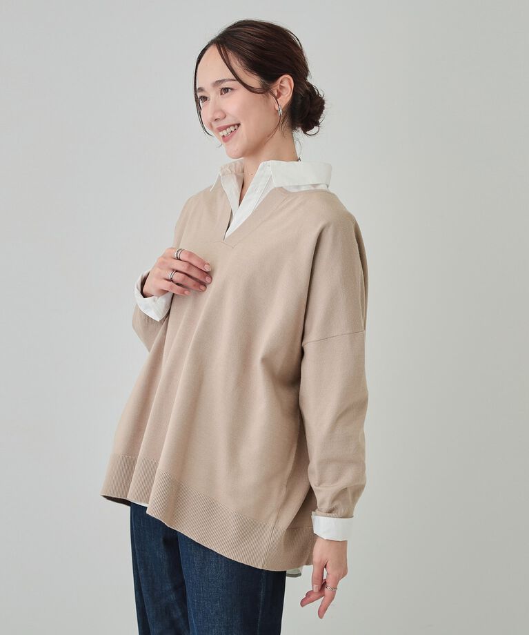 SHOO･LA･RUE「【洗える】レイヤードコーデも楽しめる もちもちVネックニット」|ニット・セーター|