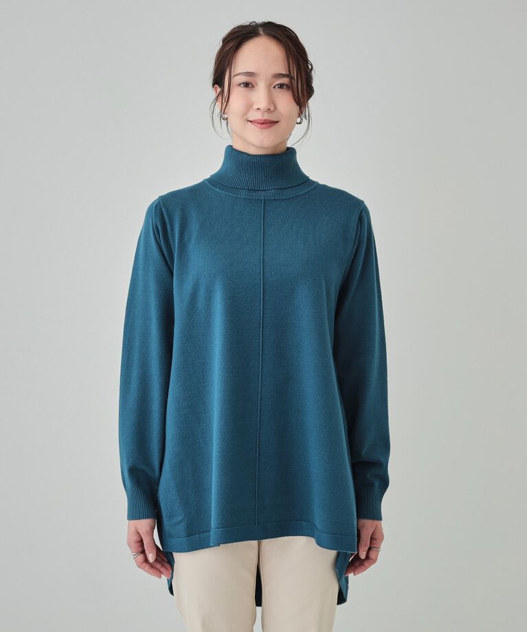 SHOO･LA･RUE「【洗える/S-LL/体型カバー】もちもちっとしたタッチが心地よい タートルチュニックニット」|チュニック|
