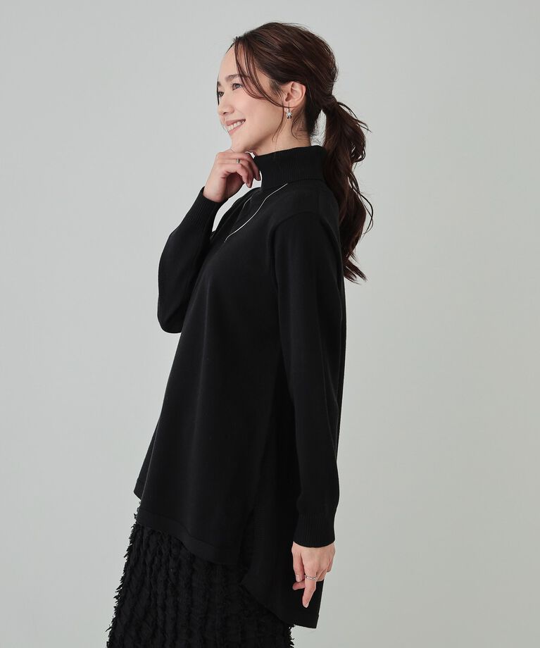 SHOO･LA･RUE「【洗える/S-LL/体型カバー】もちもちっとしたタッチが心地よい タートルチュニックニット」|チュニック|