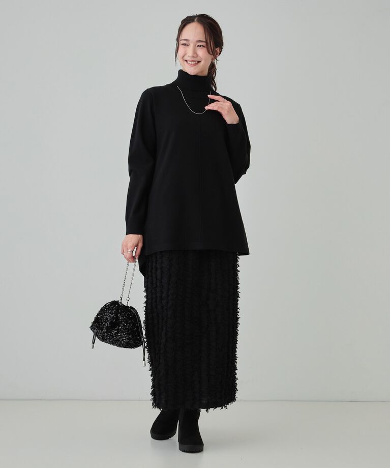 SHOO･LA･RUE「【洗える/S-LL/体型カバー】もちもちっとしたタッチが心地よい タートルチュニックニット」|チュニック|