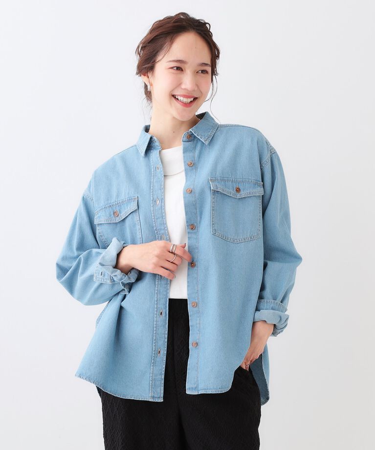 SHOO･LA･RUE「【洗える/S-LL】大人のこなれコーデに やわらかデニムシャツ」|シャツ・ブラウス|
