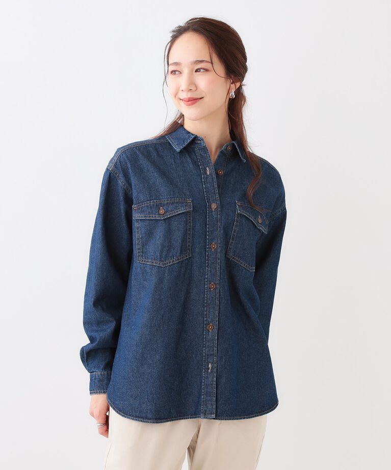 SHOO･LA･RUE「【洗える/S-LL】大人のこなれコーデに やわらかデニムシャツ」|シャツ・ブラウス|