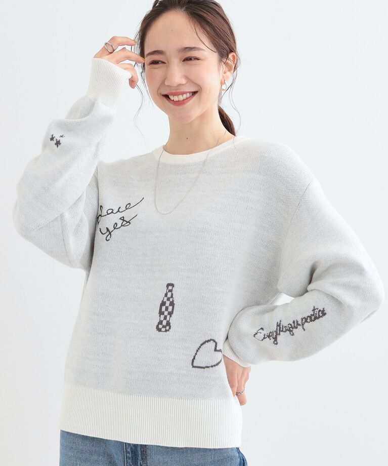 SHOO･LA･RUE「【S-LL】刺繍＆ジャカード 柄アソートニット」|ニット・セーター|ホワイト(101)