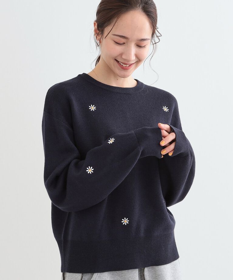 SHOO･LA･RUE「【S-LL】刺繍＆ジャカード 柄アソートニット」|ニット・セーター|ネイビー(394)