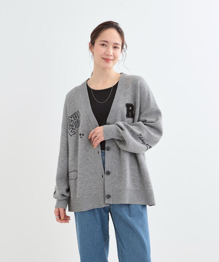 SHOO･LA･RUE「【S-LL/体型カバー】刺繍アソート Vネック ゆるニットカーディガン」|カーディガン|
