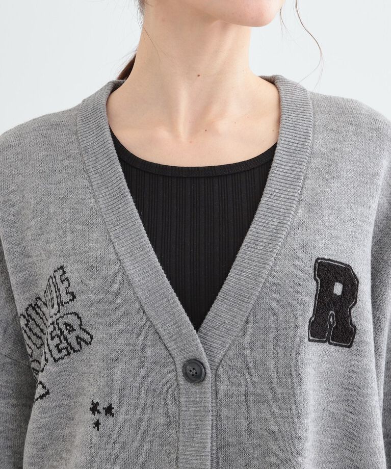 SHOO･LA･RUE「【S-LL/体型カバー】刺繍アソート Vネック ゆるニットカーディガン」|カーディガン|