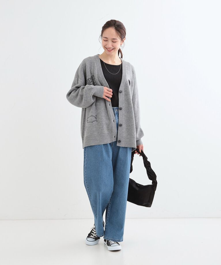 SHOO･LA･RUE「【S-LL/体型カバー】刺繍アソート Vネック ゆるニットカーディガン」|カーディガン|