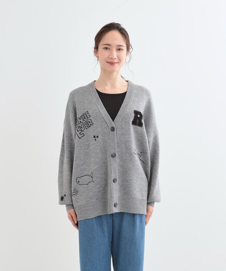 SHOO･LA･RUE「【S-LL/体型カバー】刺繍アソート Vネック ゆるニットカーディガン」|カーディガン|
