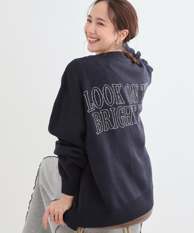 SHOO･LA･RUE「【S-LL/体型カバー】刺繍アソート Vネック ゆるニットカーディガン」|カーディガン|ネイビー(294)