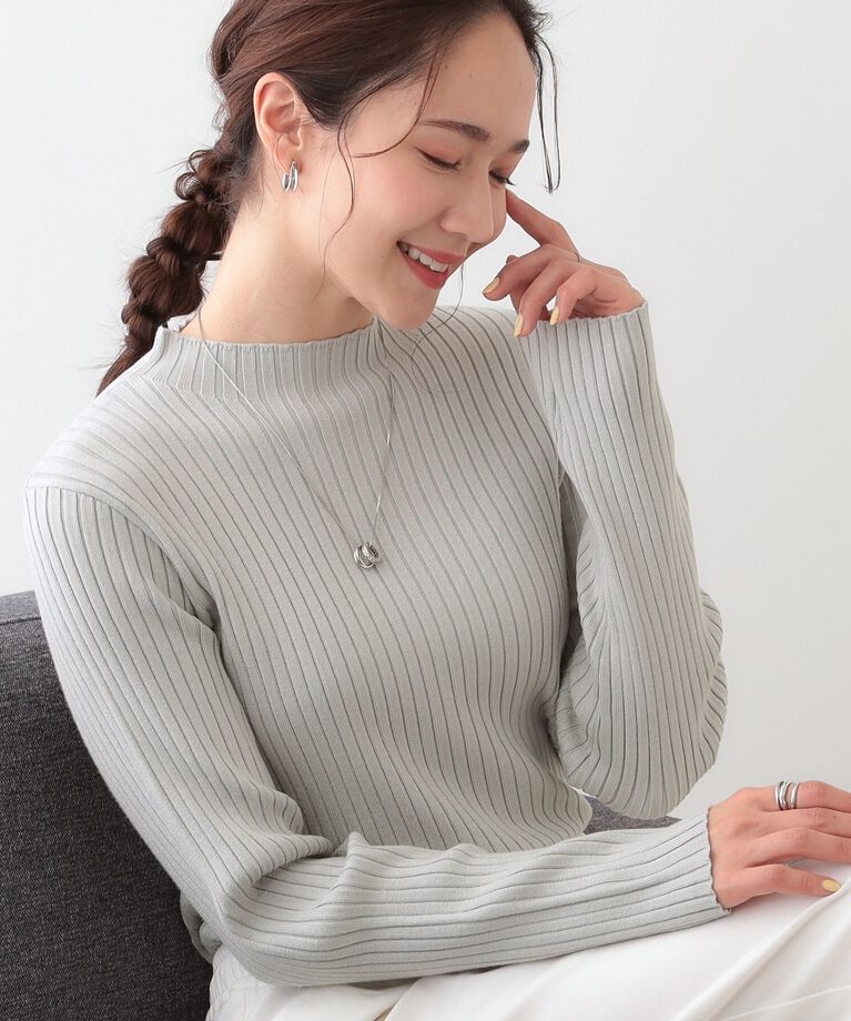 SHOO･LA･RUE「【洗える/S-LL】一枚でもインナーでも プチハイネック リブニット」|ニット・セーター|ライトグレー(011