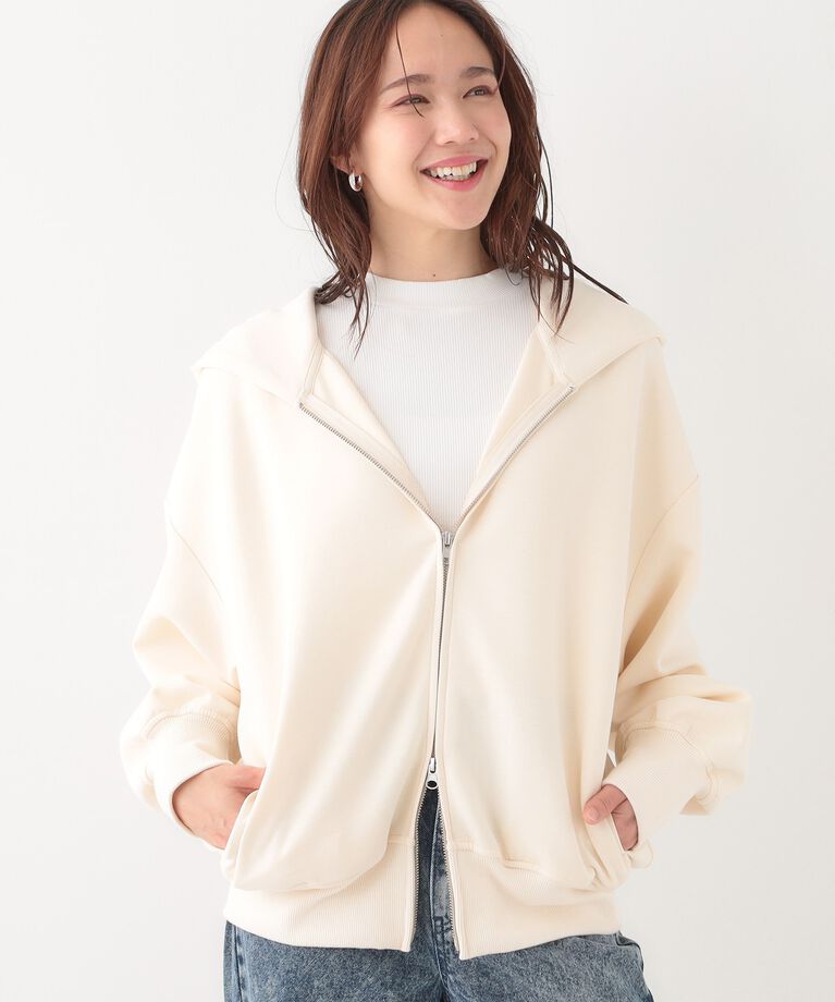 SHOO･LA･RUE「季節の変わり目に頼れる ダブルZIPダンボールパーカー」|カーディガン|オフホワイト(003
