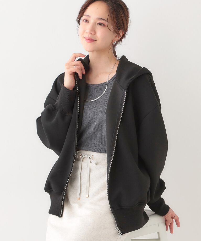 SHOO･LA･RUE「季節の変わり目に頼れる ダブルZIPダンボールパーカー」|カーディガン|ブラック(019)