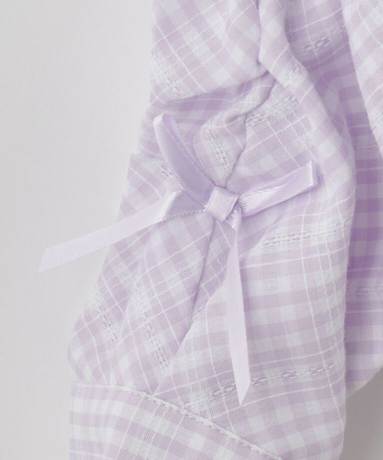 SHOO･LA･RUE「【洗える/100-150cm】お袖リボンがアクセント クロップド丈 チェックシャツ」|シャツ・ブラウス|