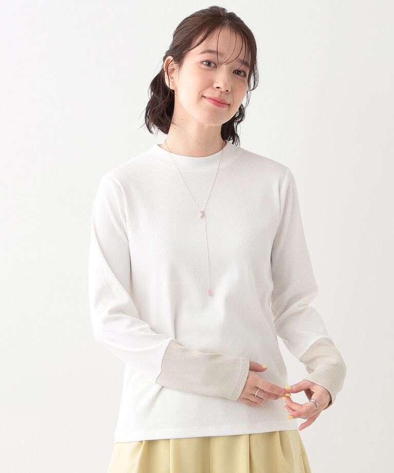 SHOO･LA･RUE「【S-LL】テレコ袖配色切り替えトップス」|Tシャツ・カットソー|