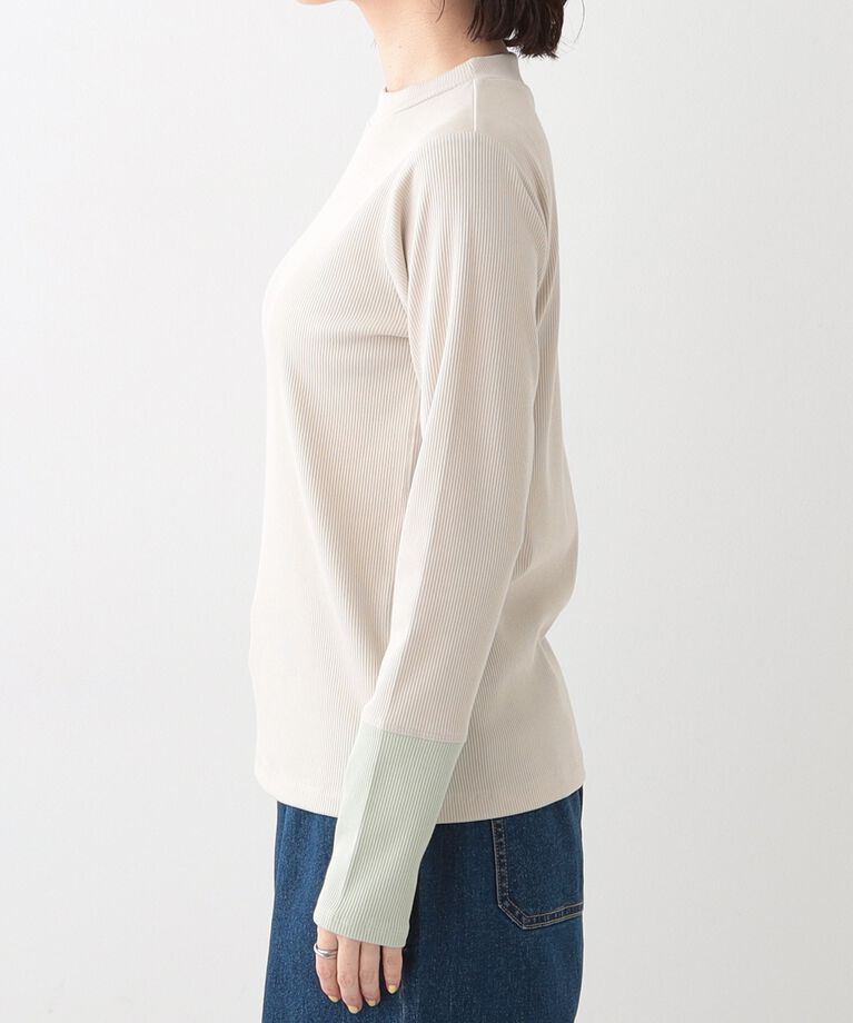 SHOO･LA･RUE「【S-LL】テレコ袖配色切り替えトップス」|Tシャツ・カットソー|