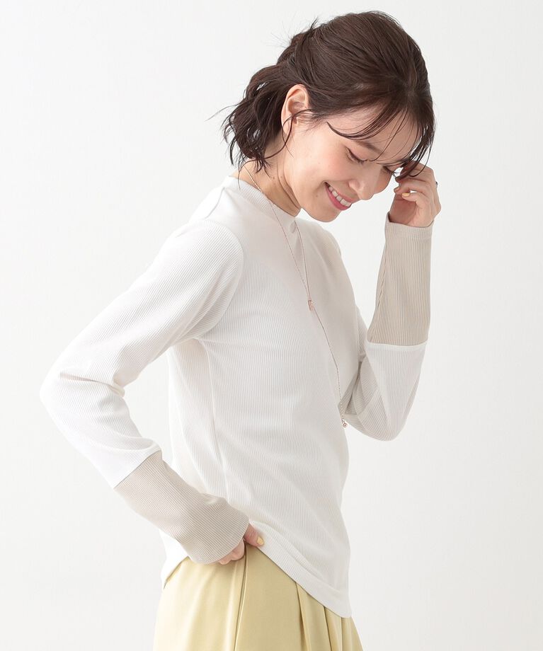 SHOO･LA･RUE「【S-LL】テレコ袖配色切り替えトップス」|Tシャツ・カットソー|