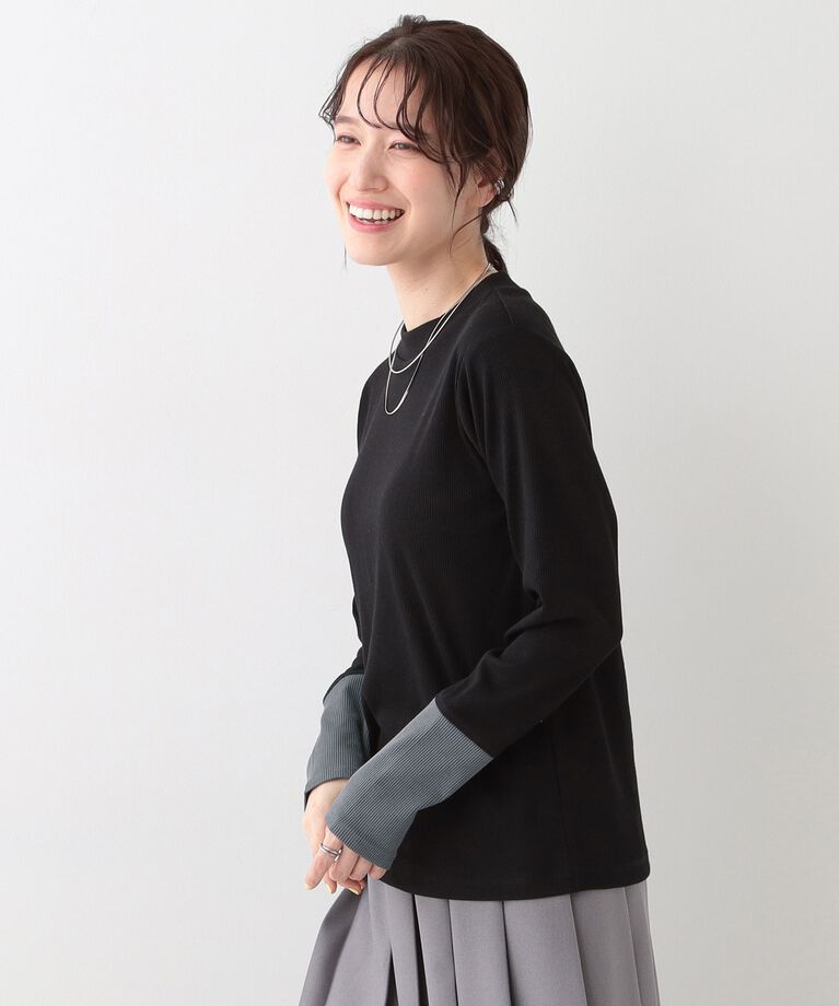 SHOO･LA･RUE「【S-LL】テレコ袖配色切り替えトップス」|Tシャツ・カットソー|